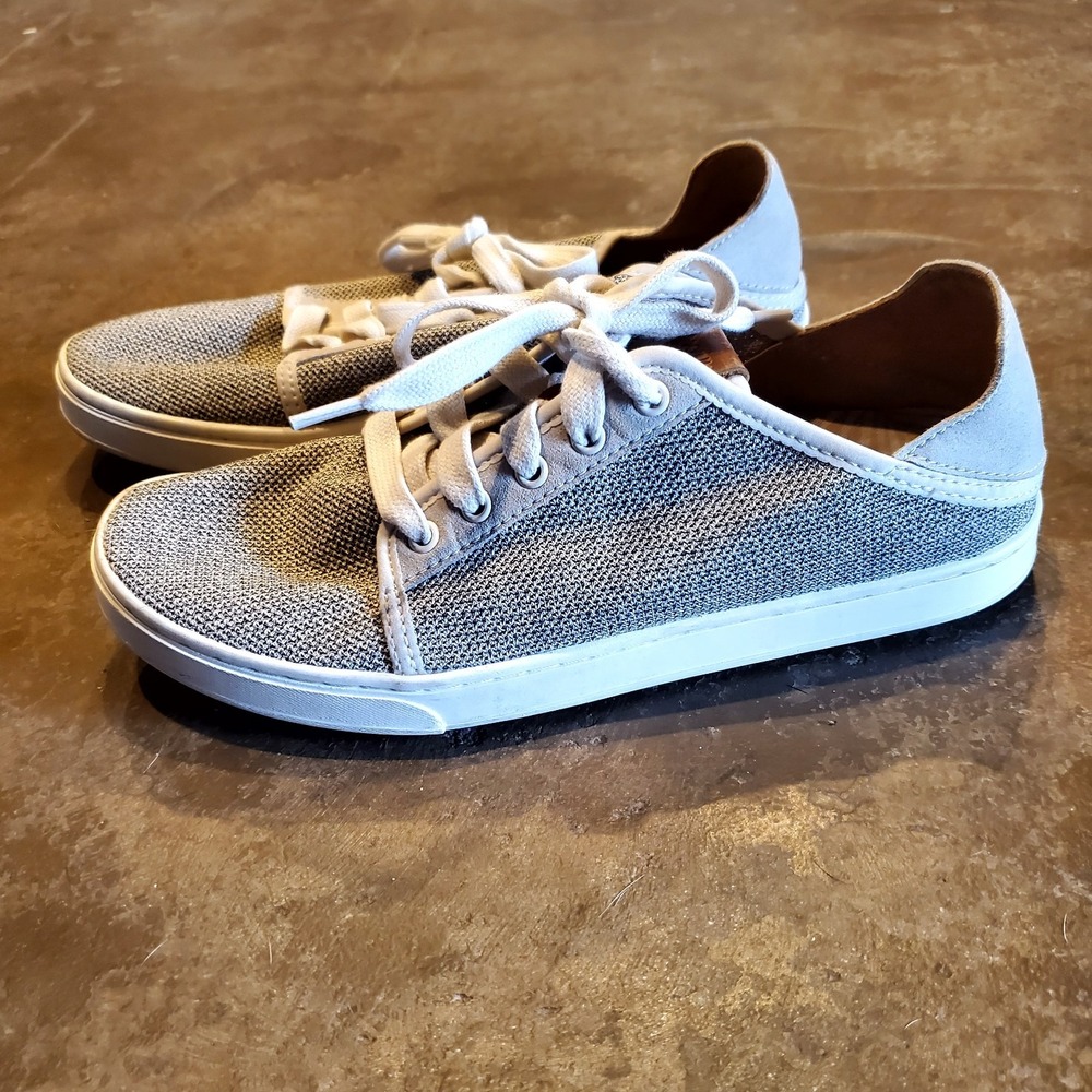 OluKai Pehuea Li♡Women's Lace-Up Sneakers/Shoes♡Beige,‎ White & Gray♡Size 8.5